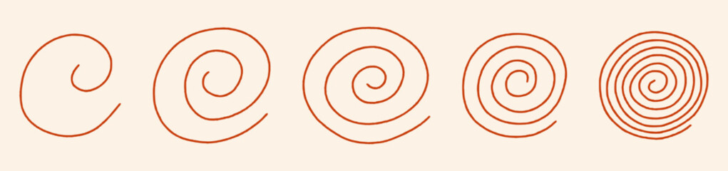 Spiral Icons Set, Hand Drawn Swirls, Twists and Spirals in Doodle Style, Circle doodle element, Vector Illustration Isolated on a Background