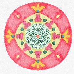 Floral watercolor mandala design in pink 