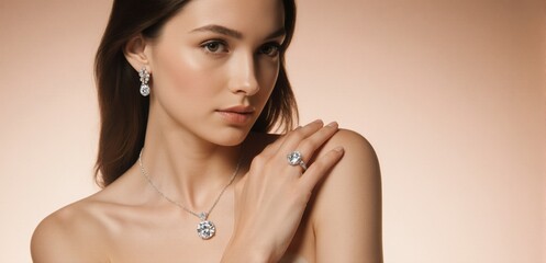 Elegant jewelry close-up showcasing diamond necklaces and rings in luxury fashion style