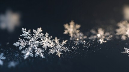 precipitation. Delicate snowflakes on a dark background, creating a peaceful and atmospheric winter scene. ESG reports.