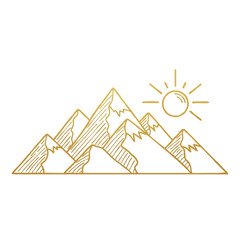 Illustration of a mountain range with a sun shining in the background.