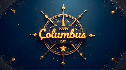 Vintage Columbus Day Greeting with Golden Compass Design