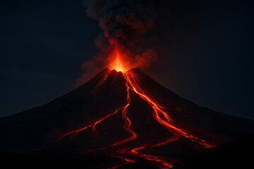 volcan en &eacute;ruption de nuit