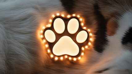 Illuminated paw print design on a furry animal's coat