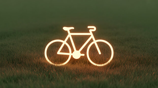 Glowing outline of a bicycle on grass at night