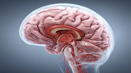 Human Brain Anatomy with Detailed Blood Vessels Structure