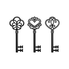 Obraz premium Elegant antique skeleton keys collection in black and white style