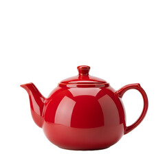 Shiny red ceramic teapot with a lid on a black background kettle