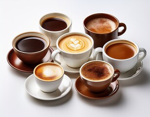 variety of coffee cups isolated on white background
