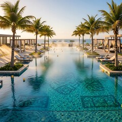 Fototapeta premium Luxury Resort Pool Oasis with Palm Trees.