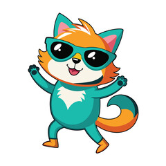 Cute cartoon red kitten and fox illustration with funny pet character isolated on white background