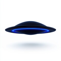 Futuristic Hovering UFO with Blue Light on a Soft White Background