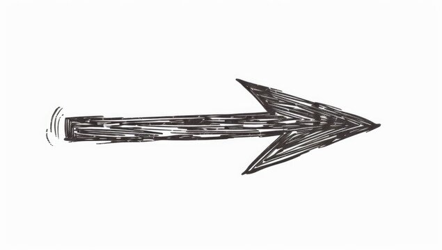 A hand-drawn arrow pointing right, sketched with textured lines suggesting a charcoal or pencil effect. The arrow has a slightly curved shaft and a sharp, triangular head
