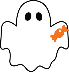 Ghost candy cartoon, Halloween treat vector, spooky character art, black white graphic, festive sweets theme, playful haunted illustration design