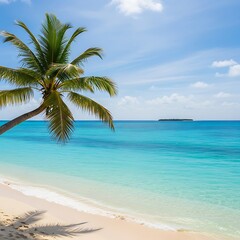 Fototapeta premium Tropical Beach Paradise with Palm Tree.