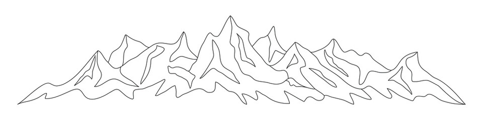 Mountain vector drawing, line art vector, minimalism, isolated on white background