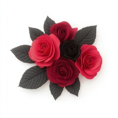 Elegant Arrangement of Paper Roses and Leaves in Red and Black