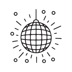 Disco ball line icon vector. Simple outline symbol for party, dance, and nightlife. Minimalist entertainment glyph with sparkles and confetti for web and app design.
