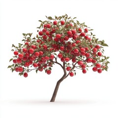 Lush apple tree with vibrant red apples on a white background