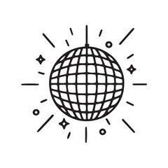 Disco ball line icon vector. Simple outline symbol for party, dance, and nightlife. Minimalist entertainment glyph with sparkles and confetti for web and app design.
