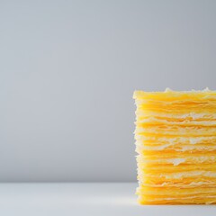 Close-Up of Layered Yellow Paper Sheets Stacked on a Minimalistic Surface
