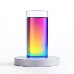 Colorful Liquid in Clear Glass on Round Stand with White Background