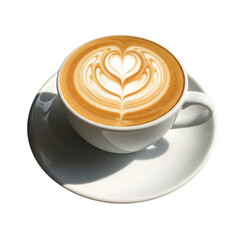 White Cup of Latte Coffee with Heart- Shaped Latte Art on Saucer cappuccino espresso