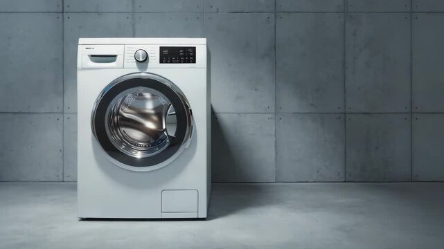 Moderne Waschmaschine vor Betonwand