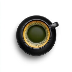 Black Coffee in Round Cup with Foam on White Background