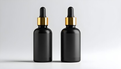 Obraz premium Premium glass dropper bottle mockup with matte black label and gold cap