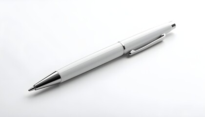 Flat modern pen mockup in sleek white plastic with a metallic cli