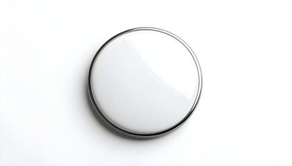 Round button badge mockup in solid white, with a realistic metallic edge