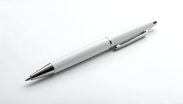 Flat modern pen mockup in sleek white plastic with a metallic cli