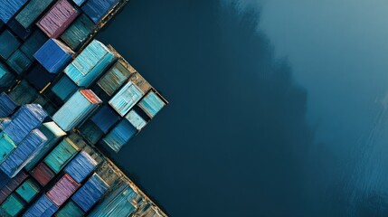 facility. An aerial view of geometric shipping containers forming an abstract industrial landscape. safety posters.