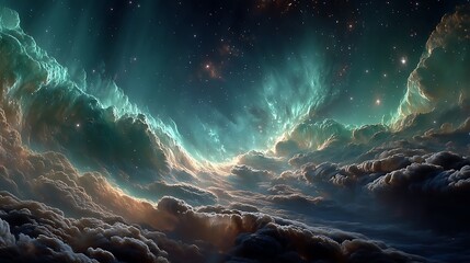 Naklejka premium Stunning nebula clouds glowing sky high resolution image