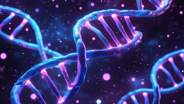 Vibrant DNA Helix Structure in a Glowing Science Background