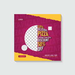 Food menu and delicious pizza social media banner template