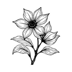 Elegant Floral Illustration Showcasing Detailed Petals Leaves and Stem in a Botanical Sketch Style