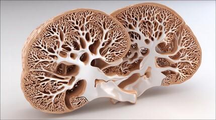 Intricate Cross-Section of Human Kidney with Detailed Structures