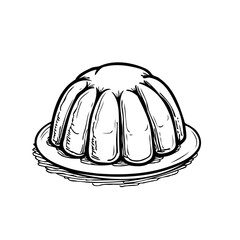Elegant monochromatic illustration of a fluted dessert pudding on a plate with delicate shading