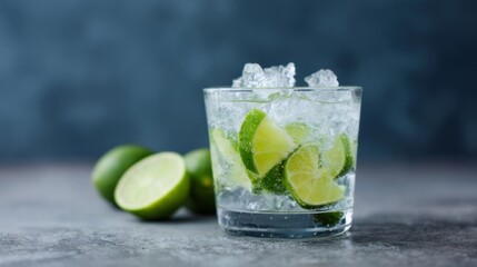 Refreshing lime cocktail with crystalline ice evokes Summer Solstice zest, invoking National Tequila Day and citrus harmony celebrations