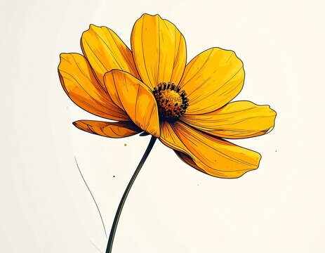Dibujo de flor amarilla con tallo verde