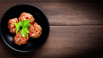 Savory Mediterranean kofta nestled on ebony plate, garnished with emerald parsley, evoking Lunar New Year and Slow Food movement