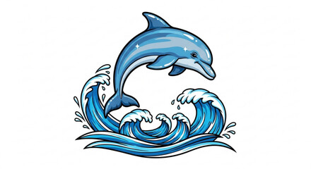 Obraz premium Playful dolphin leaping out of the ocean waves, showcasing its agility and grace in a vibrant marine scene