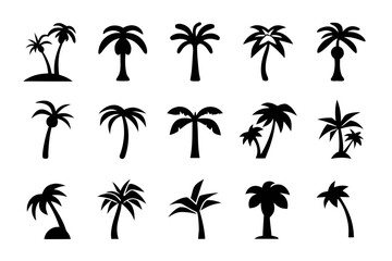 Obraz premium Collection of black palm tree silhouette illustrations set of tropical plant icons for summer design and decoration