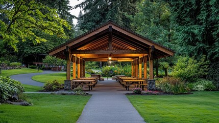 Wooden pavilion park gathering space
