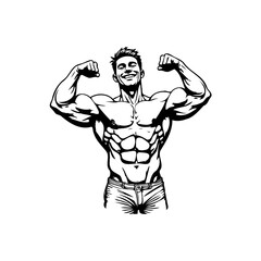 Fototapeta premium Graphic illustration of a muscular man flexing biceps showcasing fitness and strength building