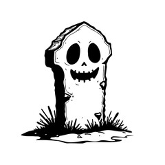 Humorous Halloween Graveyard Stone with Smiling Face Creates a Lighthearted Spooky Atmosphere