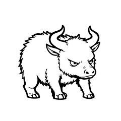 Illustration of a fierce bull sketch in black and white standing tall prepared to charge showing