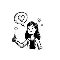 Illustration of a young professional woman expressing positivity with a heart shaped speech bubble